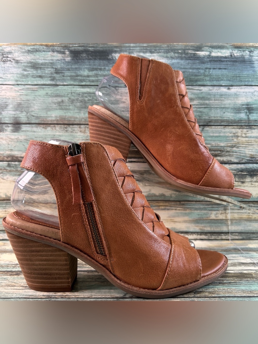 Sofft McKenna Ankle Bootie Womens Size 8M Brown Leather Zip Block Heel Open Toe